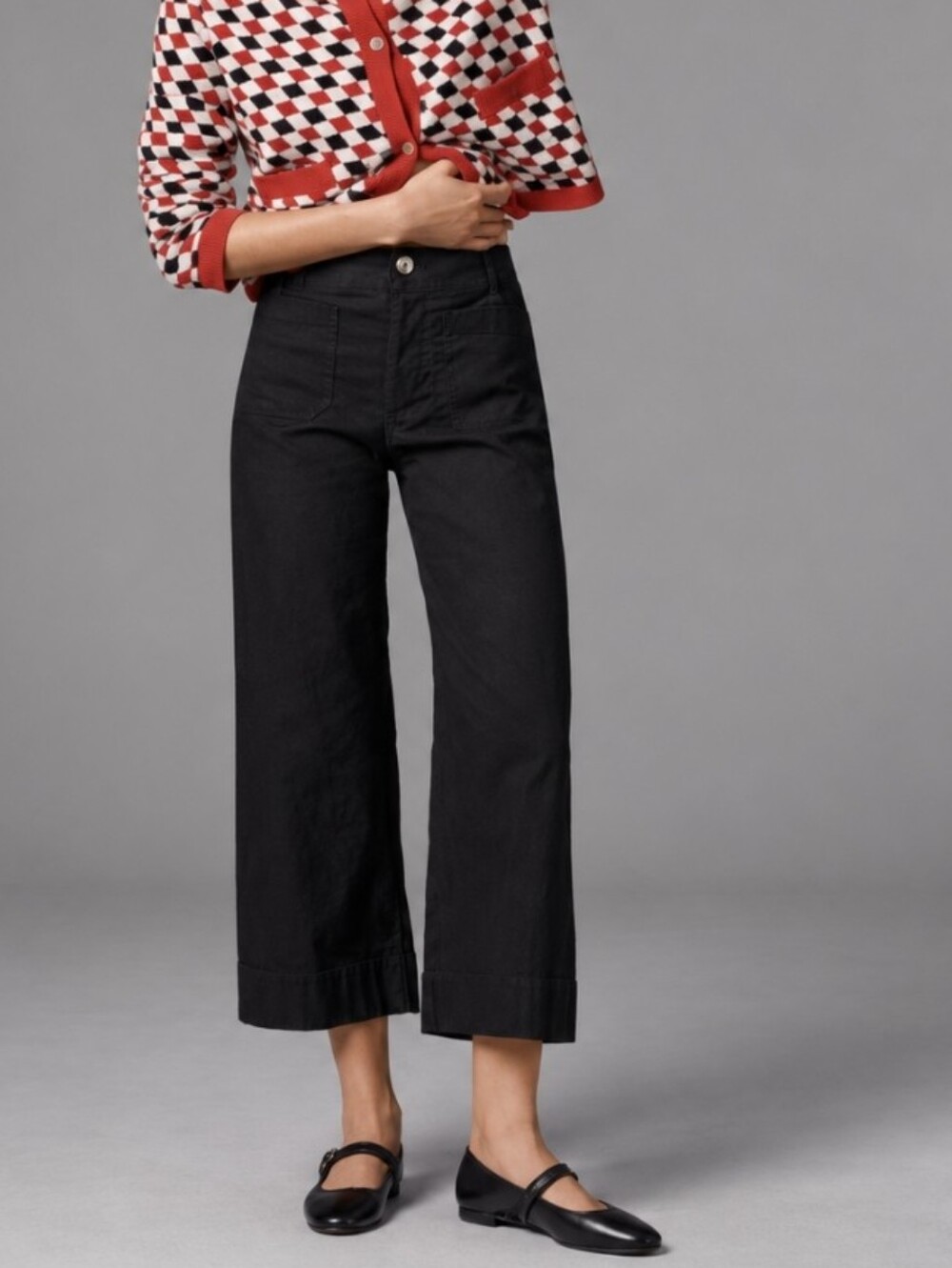 Maeve The Colette Wide Leg Pants Black Cropped Linen Blend Women's Size 27 Tall